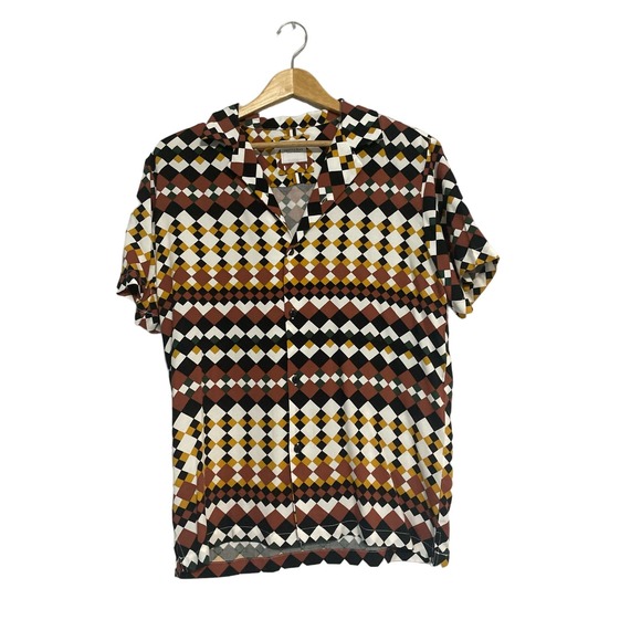 Cactus Man Ricky Singh checkered patterned collard button down short sleeve - Picture 1 of 6